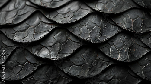 Black scales.Dragon snake lizard scale pattern texture background, generative ai photo