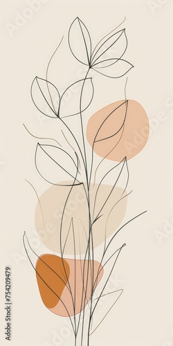 Botanical Single Line Drawing of a Tall, Slender Plant, Offering a Simplistic yet Striking Illustration Against a White Background.