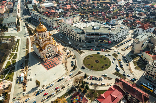 Obraz na płótnie Aerial view with Fagaras city center in Romania w salonie