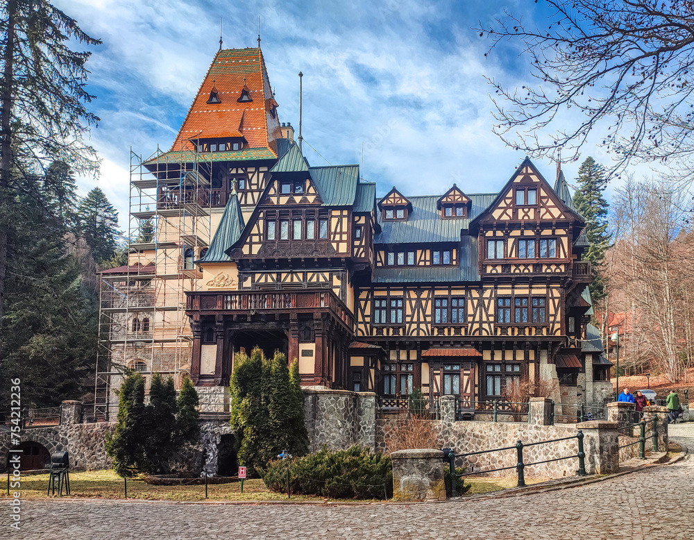 Pelisor Castle, the famous landmark in touristic city Sinaia, Romania