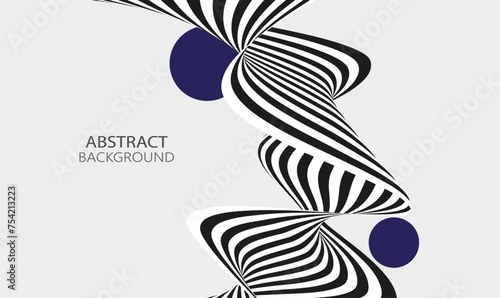 Design elements. Striped black and white ribbon vertically twisted on a white background.