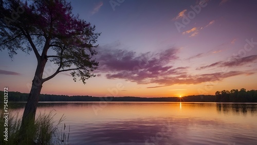 sunset over the lake with pink and blue sky © Designer Khalifa