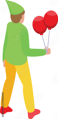 Elf with balloons icon isometric vector. Jubilant elfin character. Jolly holiday spirit