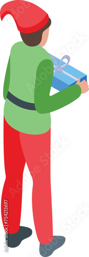 Elf with gift box icon isometric vector. Surprise holiday season. Jubilant mythical gnome