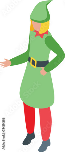 Elf Santa helper icon isometric vector. Merry Christmas holiday. Joyous elfin character
