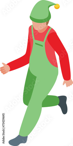 Little Christmas dwarf icon isometric vector. Santa elf helper. Magical yuletide elfin