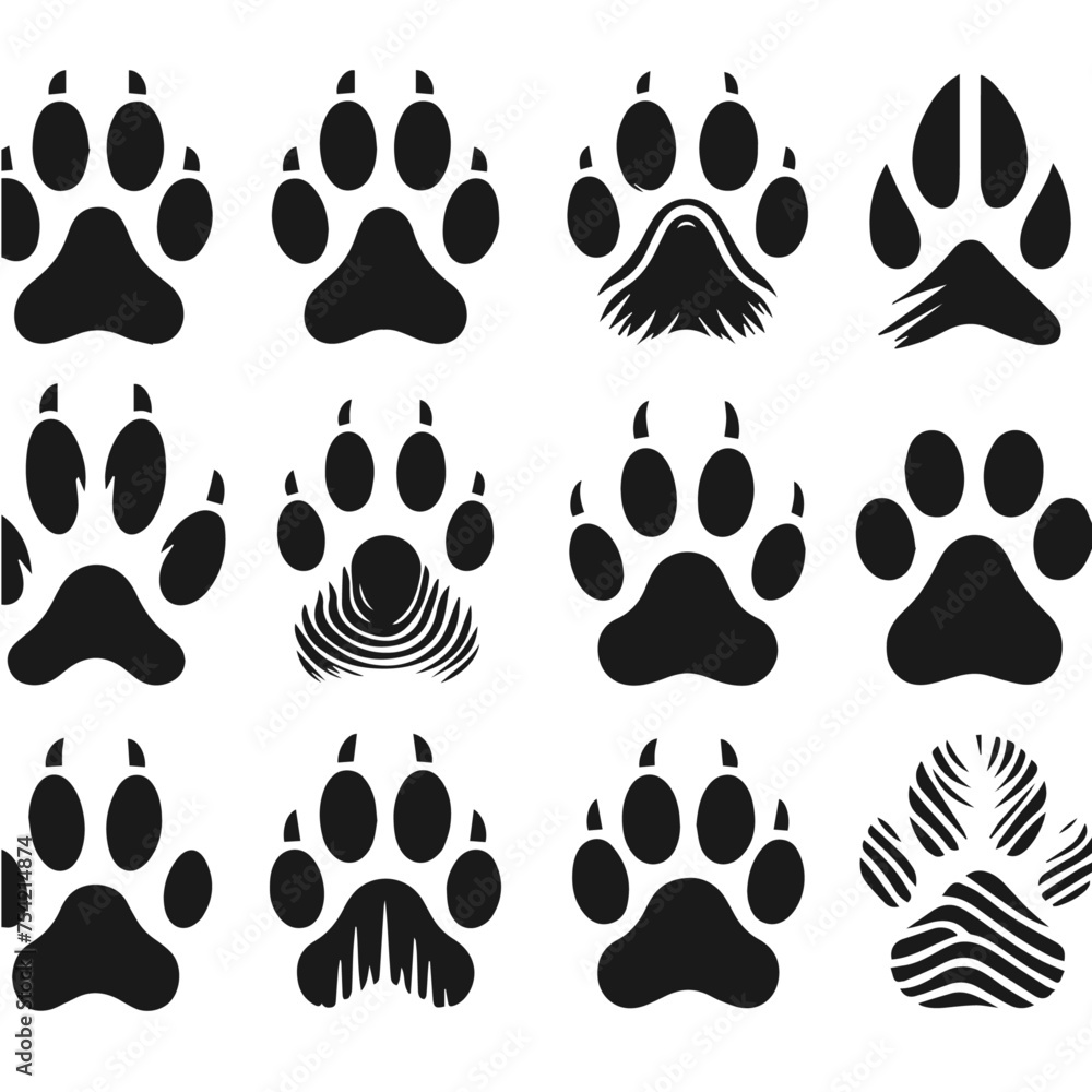 paw silhouettes -black and white illustration paw silhouettes -black and white illustration
