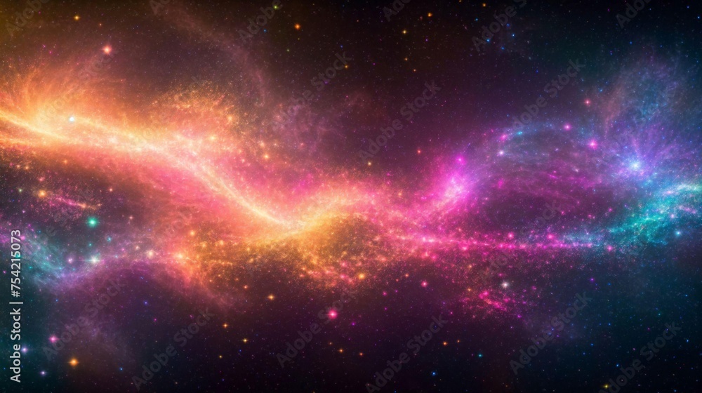 Abstract cosmic view with neon colors swirling among particles 