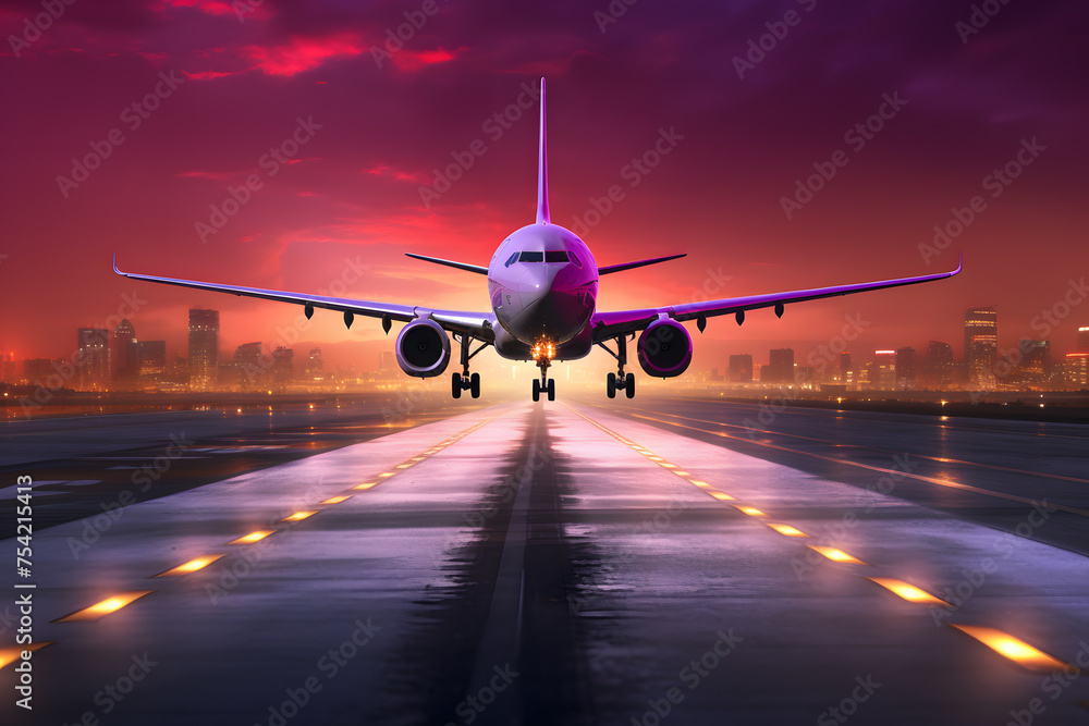 Passenger plane fly up over take-off runway from airport Passenger plane fly up over take-off runway from airport
