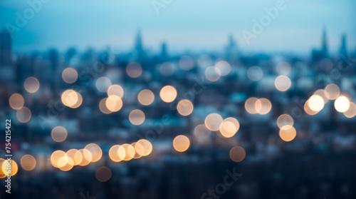 Bright city lights twinkle with twilight bokeh view 
