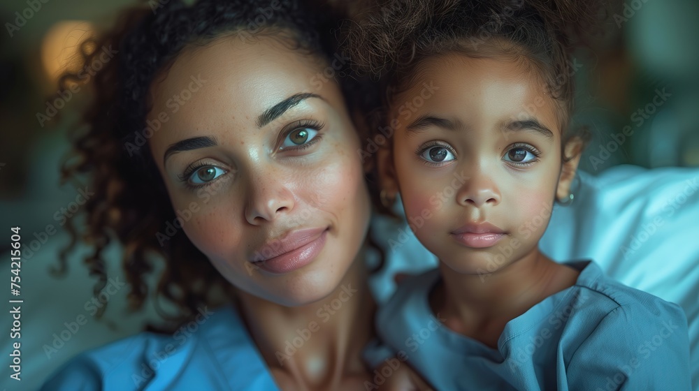Mother and her young child sharing a tender moment, their eyes reflecting a deep bond and love Mother and her young child sharing a tender moment, their eyes reflecting a deep bond and love