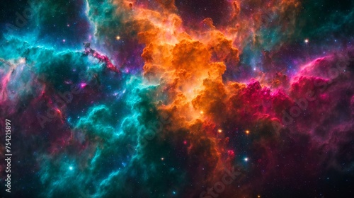 Colorful blast of lively powders designs a cosmic nebula-like wonder 