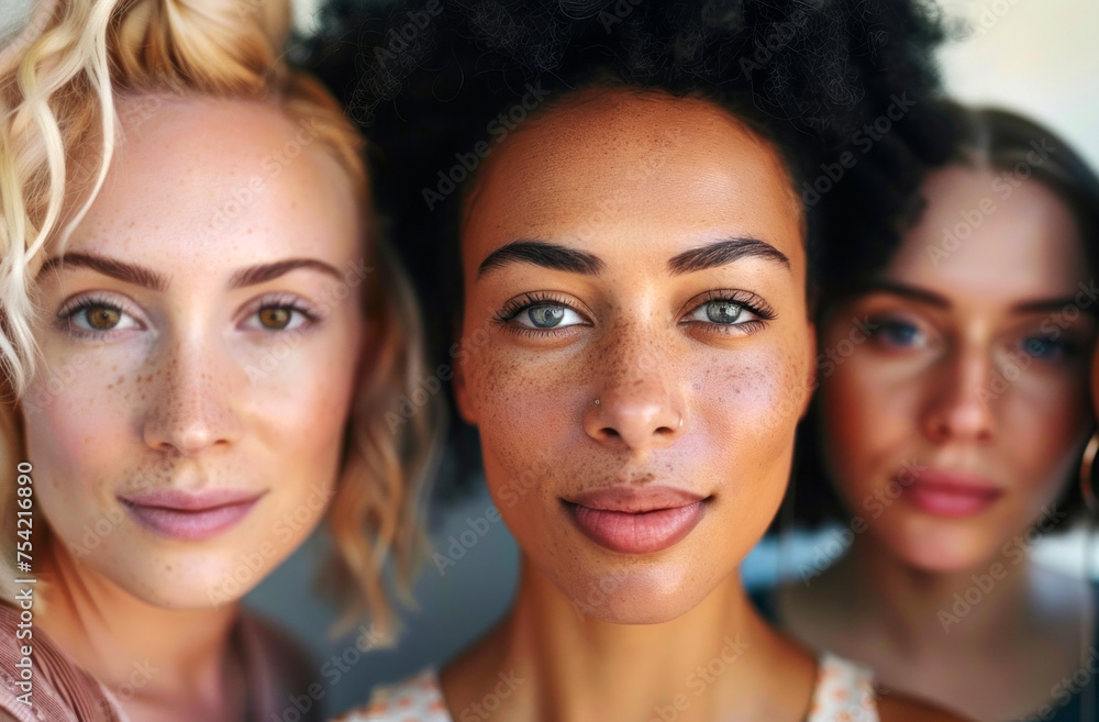 Portrait of diverse group of beautiful women with natural beauty and glowing smooth skin	
