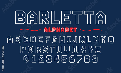 Editable typeface vector. Barletta sport font in american style for football, baseball or basketball logos and t-shirt. 