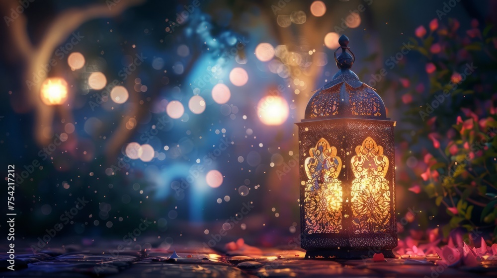 Ramadan Kareem Background with Lantern,Ramadan Kareem greeting photo of beautiful Arabic lantern,Ornamental Arabic lantern with burning candle glowing,
 - obrazy, fototapety, plakaty 