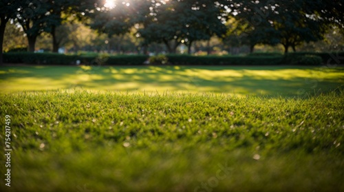 Green Sunlight Park Blurred Background Bathed Lush Grass With