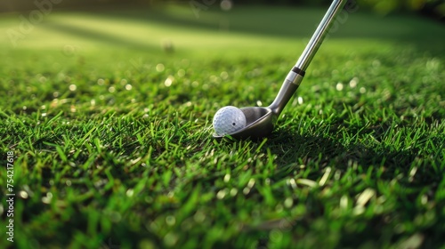 Golf club and ball in grass