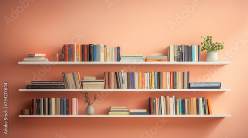 A collection of books isranged neatly on a floating