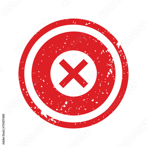 red rejected cross x symbol stamp textured style vector design
