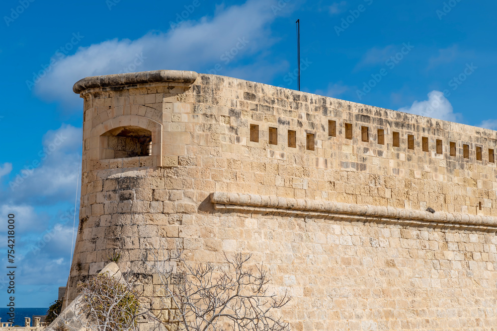 A detail of the imposing St. Elmo Fort, Valletta, Malta