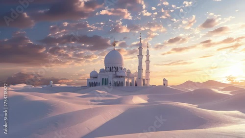 Minimalistic illustration of a mosque, places of worship and prayer. Elegant timelapse. photo