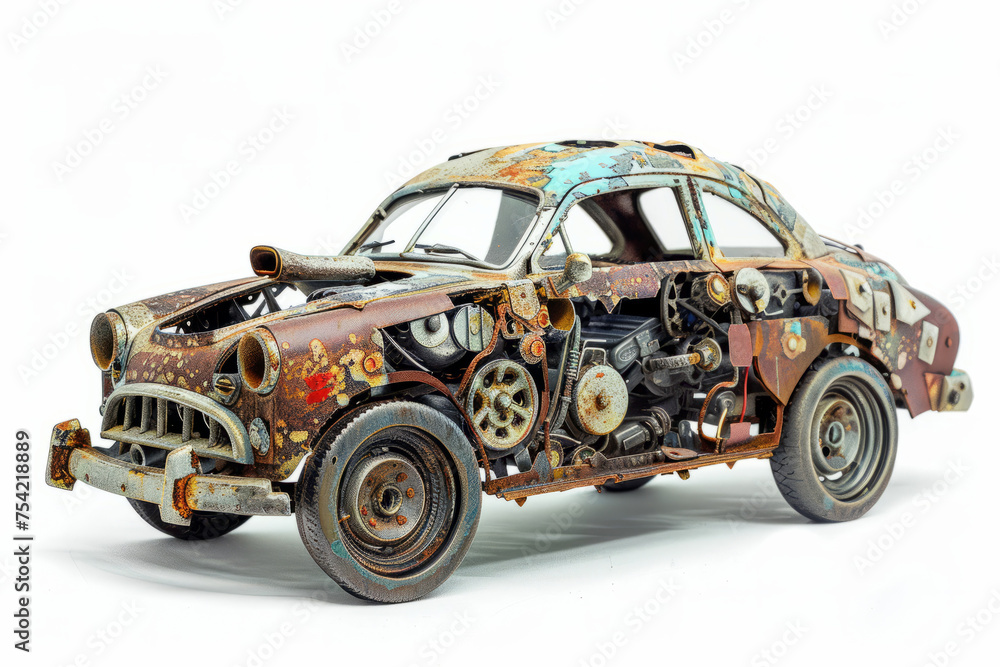 car, assemblage style on white