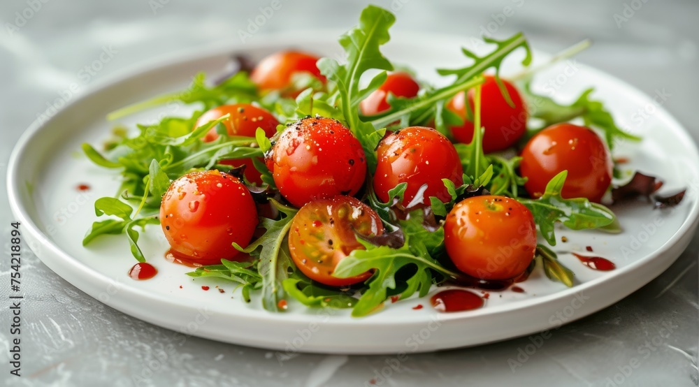 White Plate With Green and Red Tomatoes