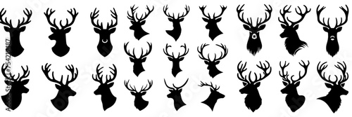 Collection of deer heads in silhouette style