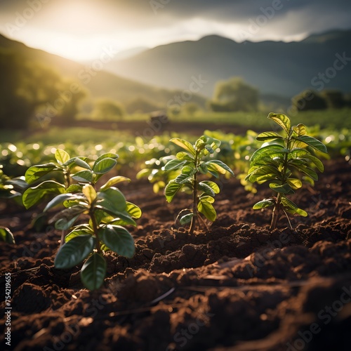 Coffee Bean seedlings planted in fertile soil