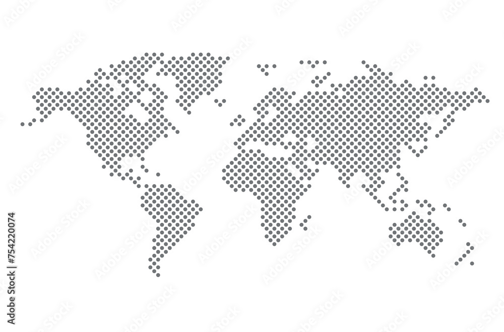 Obraz premium World map - silhouette of the continents on planet Earth with polka dot pattern, vector illustration on white