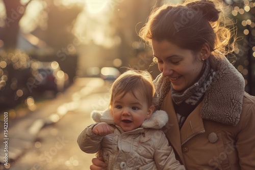 Warm Mother and Child Moment in Sunset Light, Family Bonding, Love and Happiness, Outdoor Setting