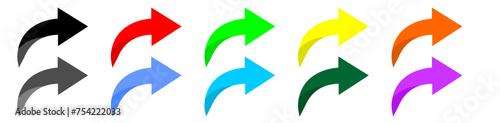 Curved arrow icon vector set. Collection of colorful right direction arrows symbol design.