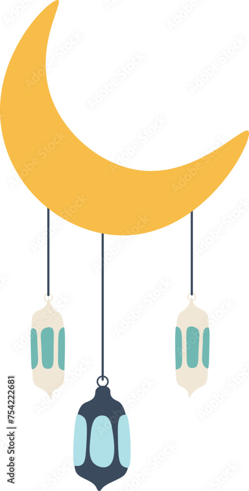 Flat Recolorable Cloud Moon and Lantern, Awan Bulan Bintang Lentera Flat Recolorable Cloud Moon and Lantern, Awan Bulan Bintang Lentera