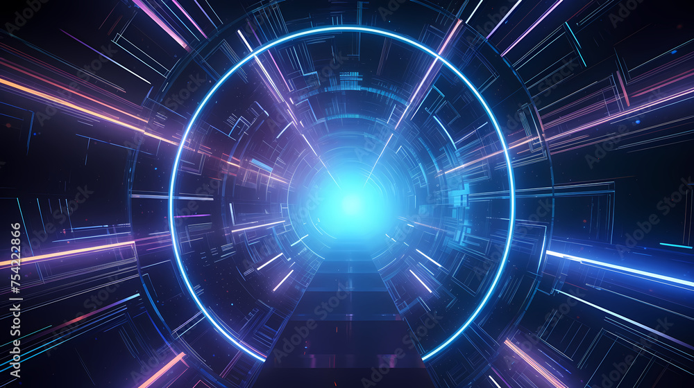 Futuristic tunnel with glowing lights symbolizing speed, data transmission and connectivity Futuristic tunnel with glowing lights symbolizing speed, data transmission and connectivity