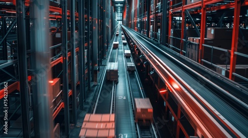 above of conveyor belts in a shipping warehouse 