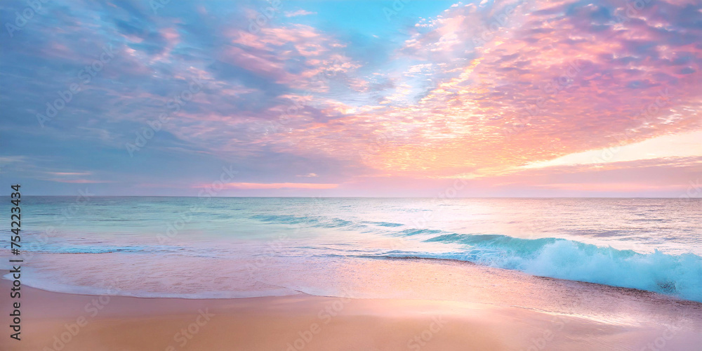 パステルカラーの静かな浜辺,Generative AI AI画像 パステルカラーの静かな浜辺,Generative AI AI画像