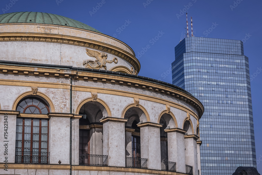 Former building of Stock Exchange and Bank of Poland building in Warsaw city, Poland