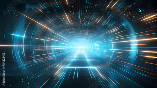 Futuristic tunnel with glowing lights symbolizing speed, data transmission and connectivity