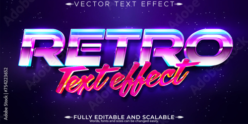 Vintage 80s text effect, editable retro future and cyber space text style