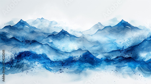 Water color blue painting with wavy line pattern for banner, poster or packaging decoration. Ocean concept © Imran