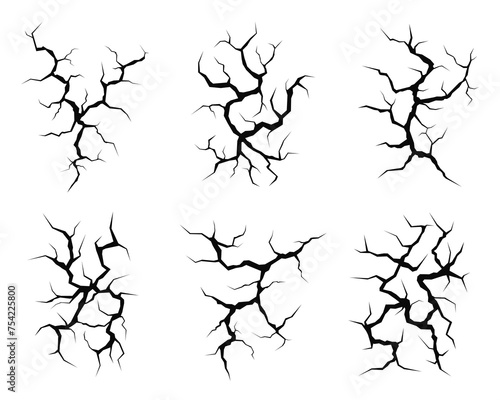 Cracks and abstract texture of fissures. Set of cracks in the surface. Abstract texture of cracks and gaps. Vector