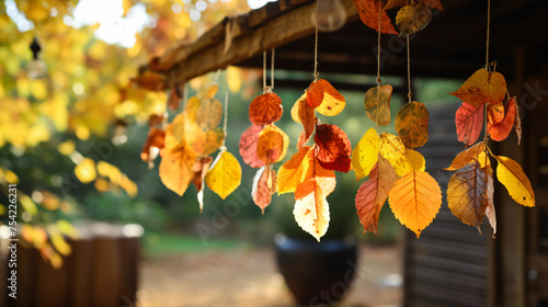 Autumn Leaves Hanging on String as Garland