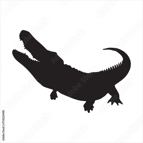 crocodile silhouette set collection isolated black on white background vector illustration