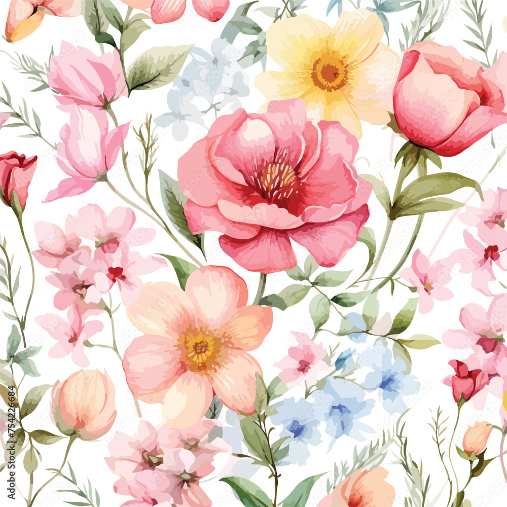 Watercolor seamless pattern with flowers. Floral design