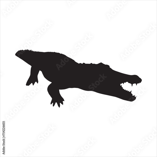 crocodile silhouette set collection isolated black on white background vector illustration