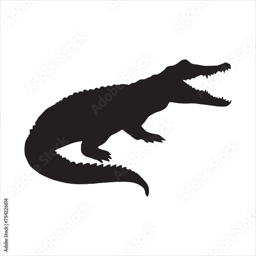 crocodile silhouette set collection isolated black on white background vector illustration