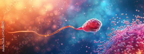 Microscopic view of a sperm approaching an egg concept photo