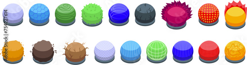 Sphere shield icons set isometric vector. Modern futuristic tech. Bubble energy