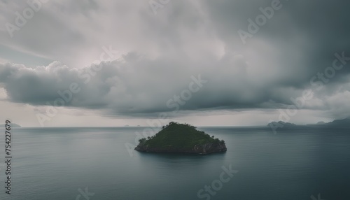 photo landscape of the wajag island surrounded by the sea under a cloudy sky in indonesia photo