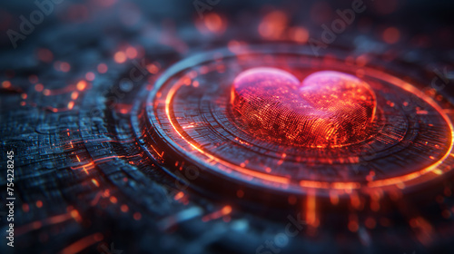 The love heart in a digital neon circle. digital technology and love concept. digital love and communication concept. © Grewon